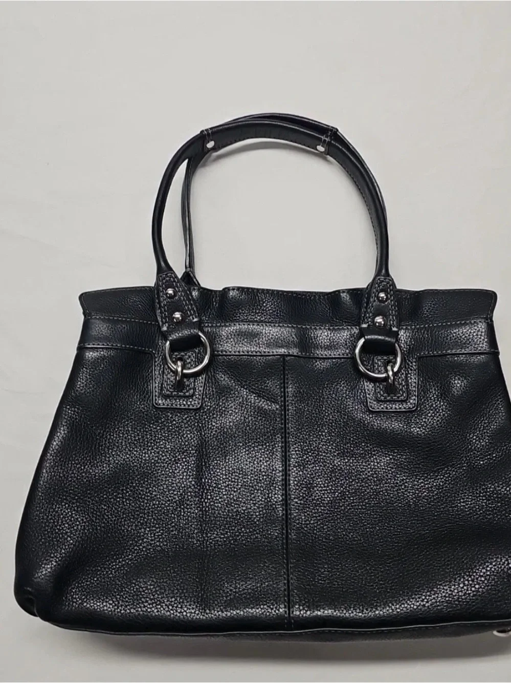 Coach Satchel F14686 Penelope Handbag Ruffled Top Tote Bag Black Pebbled Leather - Picture 6 of 7